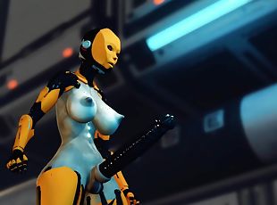Sci-fi BDSM cuffed and fucked. A sexy young hottie and shemale android in the lab