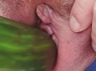 Food Fetish - Horny MILF slides HUGE CUCUMBER into wet Pussy - Sex ...