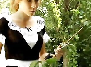 BDSM-Loving Blonde Maid Gets Her Juicy Ass Spanked Hard With a Rod