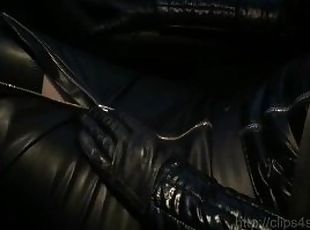 Shiny jacket, leather and seat belts