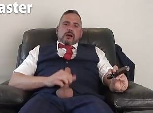 DILF in three piece suit smokes cigar huffs and strokes uncut cock ...