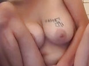 badning, fisse-pussy, amatør, fingering, liderlig, bruser, solo