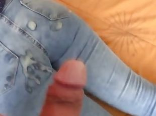 My wife's best friend's son cums on her big ass with his jean on, m...