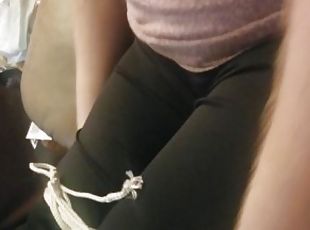 Tight self leg bondage in workout capris for UFC fight night