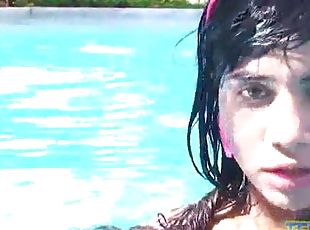 Tobie teen masturbating outdoors by the pool