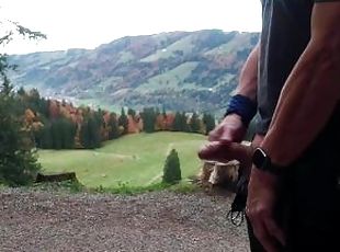 Hot jerk off and cumming on a mountain in the Bavarian Alps, very c...