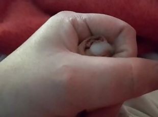 Quick wank of small dick and tasting cum, close up of cum oozing ou...