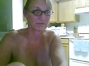 óculos, masturbação, amador, maduro, loira, webcam, dildo