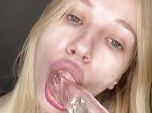 Juicy blowjob from a beautiful blonde with beautiful breasts and pl...