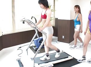 deporte, lesbiana, japonés, con-los-dedos, trío, natural, mona