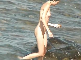 nudiste, en-plein-air, cam, plage, voyeur, naturel, brunette, caché