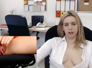 peluda, oficina, coño-pussy, con-los-dedos, zorra-slut, rubia, webcam