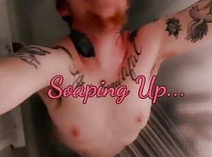Showering Horny Trans Man Soaping Up, Masturbating, Moaning, Chest ...