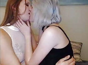 gros-nichons, mamelons, lesbienne, baisers, naturel, webcam