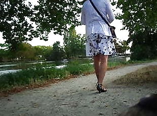 en-plein-air, public, transsexuelle, amateur, mature, bas, solo