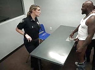 Two hot police MILFs try big black cock!
