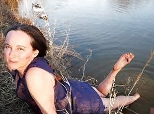Wind Shivers My Nipples Hard As I Get Wet In Old Ripped Dress At Fa...