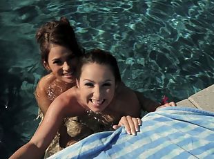 allaperto, ragazze-giovani, lesbiche, piscina, bagnate, selvaggi