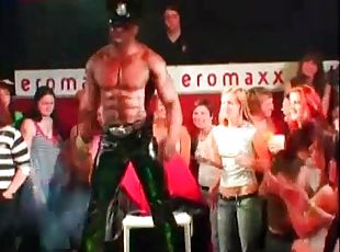 Hot stripper in police suit dancing at a sex party
