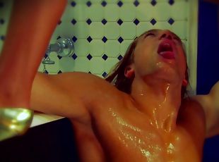 Blonde slut gets fucked in the bathroom after sucking dick and take...