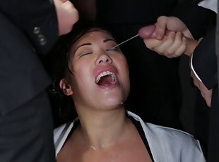 That's a lot of cum for one Asian chic but she takes it all in this...