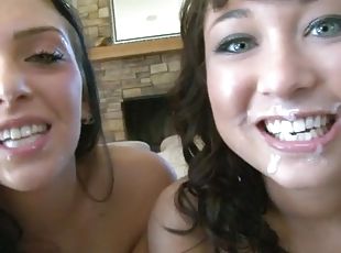 Luscious brunettes acquire facial cumshot after blowing a cock in a...