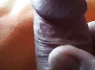 Masturbating my lubed uncut dick