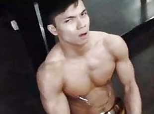 asiatique, mamelons, en-plein-air, public, amateur, jouet, gay, bdsm, musclé