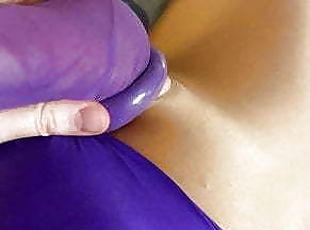 Glossy Tan & Purple Pantyhose Masturbation