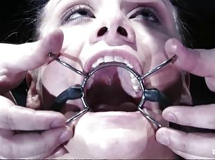 Gagged blonde girl gets her tight vagina toyed hard
