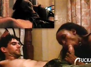 Sex addict afro bitch sucking white penis with lust