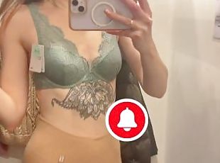 Dirty bitch tries on see-through clothes without a bra