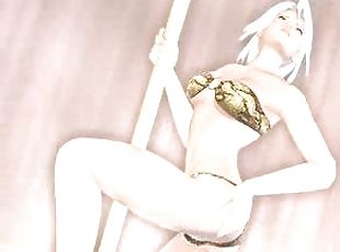 Blonde 3D stripper dances near a pole and enjoys herself
