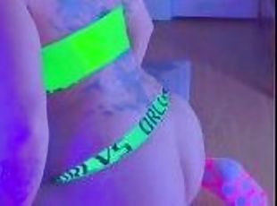 Blacklight after party anal sissy tease in neon fishnet lingerie. I...