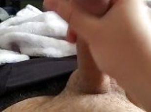 Morning Stroking my uncut cock until I nut
