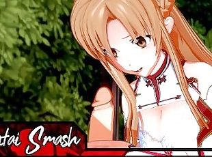 Asuna swallows Kirito's load before riding his face - Sword Art Onl...