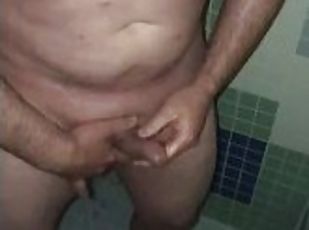 Solo Male having a hot shower at the campground while stroking, cum...