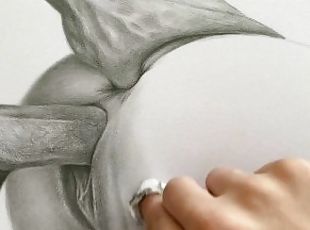 Doggy fucked and ass fingered PENCIL ART PORN