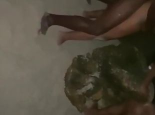 Orgy in the stone of nudist beach. Fucking with several guys!!!