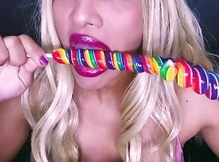 Asmr- dirty sucking on a lollipop, mix candy (Rainbow, Dubble Bubbl...