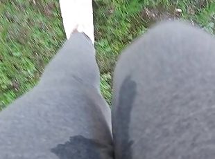 Nicoletta gets her yoga pants completely wet in a public park - Ext...