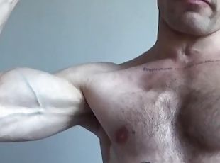 Flexing/ Showing armpit, hairy body, nipples, abs, cock and balls