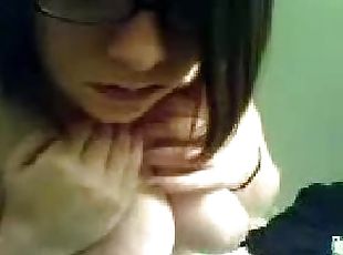 lunettes, amateur, ados, naturel, webcam, coquine, solo