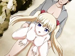 lielās-krūtis, publisks, spermasizšāviens, beigšanaiekšā, griboša, blondīne, anime, hentai, busty, bikini