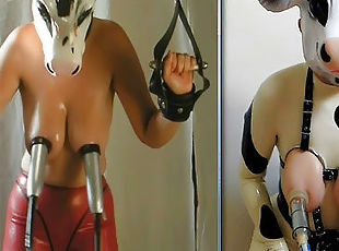 Kinky BDSM Sluts Get Their Big Boobs Milked By a Pumping Machine