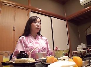 Ardent and salacious Japanese bitch teases her tits and blows a coc...