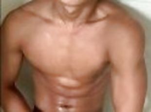 asiatique, baignade, masturbation, amateur, ejaculation-sur-le-corps, gay, secousses, douche, solo, minet