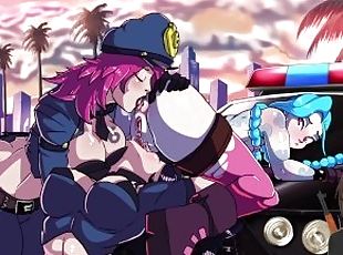 Vi Jinx e Caitlyn tendo uma orgia pblica lsbica