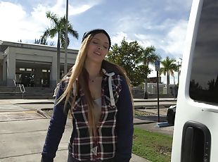 Amateur girl Layna Landry takes money to suck a dick in the van