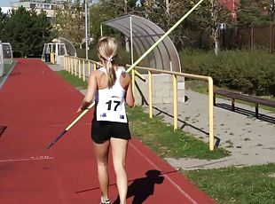 Track star Aussie hottie gets naked and rubs her pussy after practice